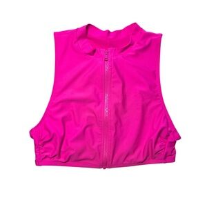 WILD FABLE hot pink high neck zip front cropped swim top Size L large 12-14 NWT